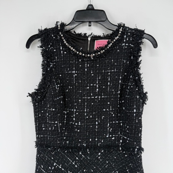 Kate Spade New York Embellished Tweed Dress Black White Fray Hem Womens Size 4 - Picture 2 of 8